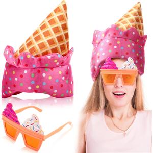 Novelty Poop/Ice Cream/Crab/Beer Mug/Pumpkin Hat and Sunglasses Halloween Accessories for Women Men Cosplay Party Decor (Bright Colors)