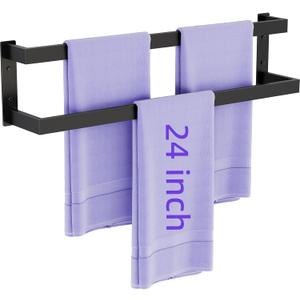 Double Towel Bar, 24 Inch Towel Rack for Bathroom Wall Mounted, Stainless Steel Towel Holder, Double Towel Rod Towel Rail Hanger for Wall, Modern Home Decor Hand Towel Holder, Matte Black