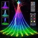 12FT Outdoor Christmas Decorations, Smart RGB Color Changing Christmas Hanging Waterfall String Lights, APP Remote Control, DIY Multi-Color Lightshow, Music Sync, Outside Xmas Lights Decor