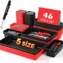 TOOLEAGUE 46Pcs & 5 Sizes Tool Box Organizer with 15Lb Magnetic Pickup Pen | Drawer Organizer Tray Set, Garage Organization and Storage Workshop Rolling Tool Chest WorkBench Small Part(Black, Red)