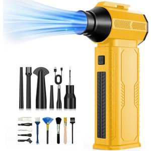Compressed Air Duster, 130,000RPM Ultra-Powerful Cordless Electric Air Duster with 8000mAh Rechargeable Battery, 4-Gear Adjustable Air Blower for Keyboard, Computer, Car, Home Cleaning - Yellow
