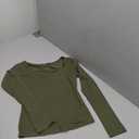 Trendy Queen Womens Long Sleeve Shirts Crop Tops Square Neck Going Out Basics Tees Y2K Winter Clothes 2025, Color: Army Green, Size: Small