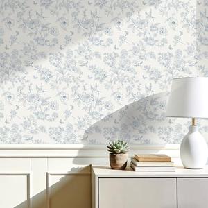 Floral Peel and Stick Wallpaper- Blue and White Vintage Flowers Contact Paper for Bathroom, Bedroom - Boho Removable Self Adhesive Vinyl Wall Paper for Decor Shelf Linings and Cabinets,17.3" x 78.7"