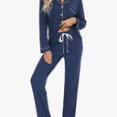 Anjue Pajamas for Women Soft Button Up Pajama Set Long Sleeve Shirt and Pajama Pants Lounge Size Extra Large, Cyan