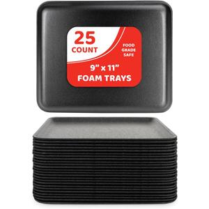 Hygloss Products Black Foam Meat Trays 9x11-Inch Black Tray for Crafts, Food, Painting, 25-Pack (9 x 11-Inch)