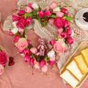 18 Inches Valentines Wreaths for Front Door Romantic Valentine Heart Wreath with Red White Pink Tulip Rose Valentine Flower Wreath for Window Wall Porch Indoor Outdoor Hanging