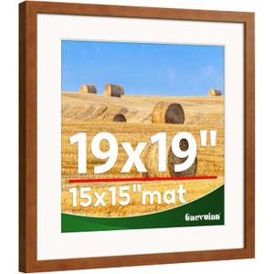 19x19 frame,Distressed Farmhouse Wood Pattern 19x19 frame with mat 15x15,Horizontal and Vertical 19 x19 picture frame,Plexiglass,Wall Dcor,Teak Wood Grain,1Pack