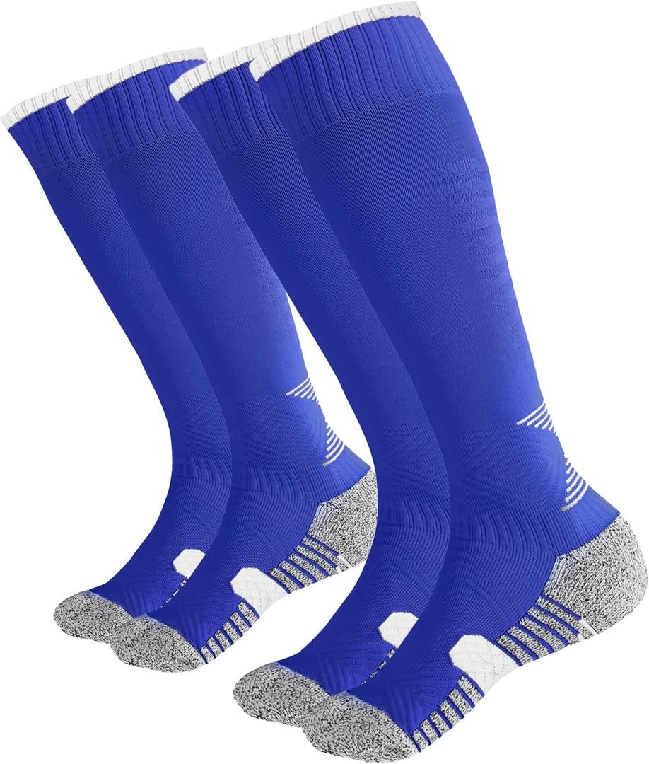 YAGAXI Men's Baseball Soccer Softball Knee-High Socks - 2 Pairs Compression Multi-sport Tube Athletic Socks for Youth & Adult (Large, Royal Blue)