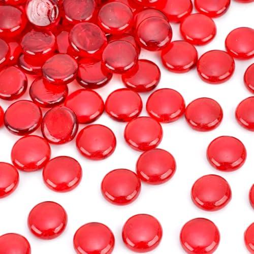 FUTUREPLUSX 1LB Red Glass Beads, Flat Glass Marbles Burgundy Pebbles Marbles for Vases Decorative Red Colored Gemstones Fish Tank Table Scatter Decor Art Craft