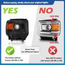 Headlights for 2014-2018 GMC Sierra 1500/2015-2019 GMC Sierra 2500HD 3500HD Headlamp Replacement, High/Low Beam W/Bulbs, Driver & Passenger Side
