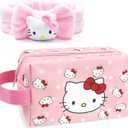 Toiletry Bag & Spa Headband, Cute PU Leather Ttravel Makeup Bag, Soft Makeup Headband for Washing Face, Gifts for Women Girls