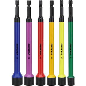 Magnetic Impact Nut Driver Set: 6-Piece Metric Color Coded Nut Setter Set 6 Inch Length CR-V Nut Driver Tool Set 1/4 Inch Hex Shank Extra Long Nut Driver Bit Set
