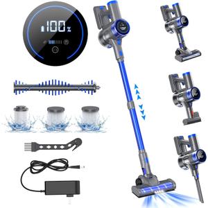 Cordless Vacuum Cleaner, 400W/33Kpa Lightweight Stick Vacuum with Touch Screen,45Mins Runtime Rechargeable Vacuum Cleaner for Home, Cordless Vacuum for Pet Hair/Carpet/Hard Floor