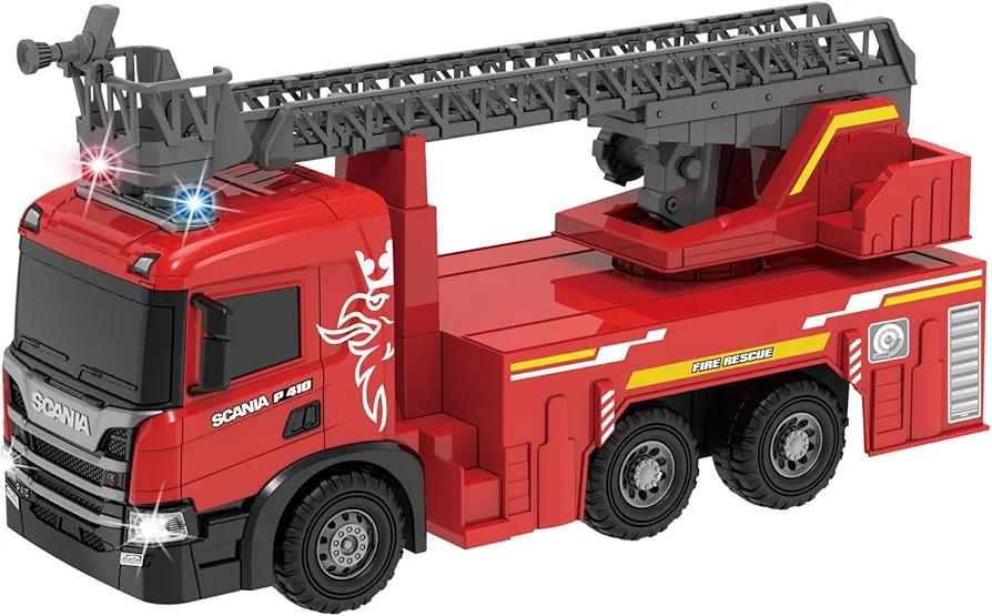 Extra Large Fire Truck Toys, Scania 20" Fire Engine Trucks with Rotating Rescue Ladder Lights and Sounds Friction-Powered Vehicle Toys Car for Boys