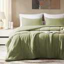 SLEEP ZONE Queen Size Comforter Set, Breathable Jersey Knit Soft Duvet Insert Set 3 Pieces Bedding Sets for Bedroom All Season, Green, 88"x88"