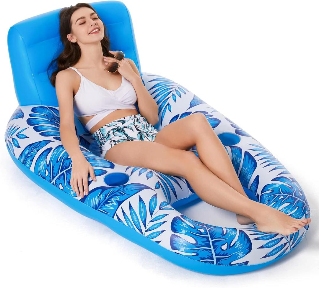 Jasonwell Inflatable Pool Float Adult - Pool Floaties Lounger Floats Raft Floating Chair Water Floaties for Swimming Pool Lake Lounge Float with Cup Holders Beach Pool Party Toys for Adults, Blue
