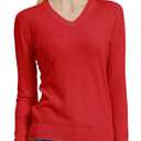Urban CoCo Women's V Neck Long Sleeve Solid Classic Knit Pullover Sweater Tops Red, XL