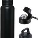 OLDLEY 40 oz Insulated Water Bottle With Straw, Stainless Steel Sports Water Cup Flask with 3 Lids(Straw, Spout and Handle Lid) Double Walled Travel Thermal Canteen Mug, Black