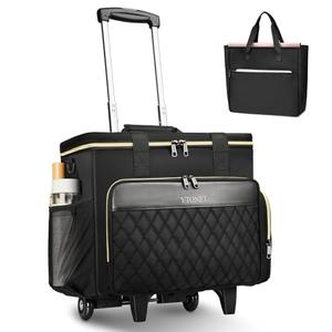 Ytonet Rolling Teacher Bag, X-Large Rolling Cart for Teachers with Detachable Dolly & File Tote Bag, 17.3 Inch Roller Briefcase for Women Office Work Craft Nurse, Teacher Essentials Supply Organizer