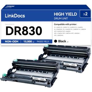 LinkDocs DR830 Drum Replacement (Drum only) for Brother DR830 DR-830 Drum Unit Used with Brother Printer HL-L2400D HL-L2405W HL-L2460DW DCP-L2640DW MFC-L2820DW HL-L2465DW HL-L2480DW, 2 Pack