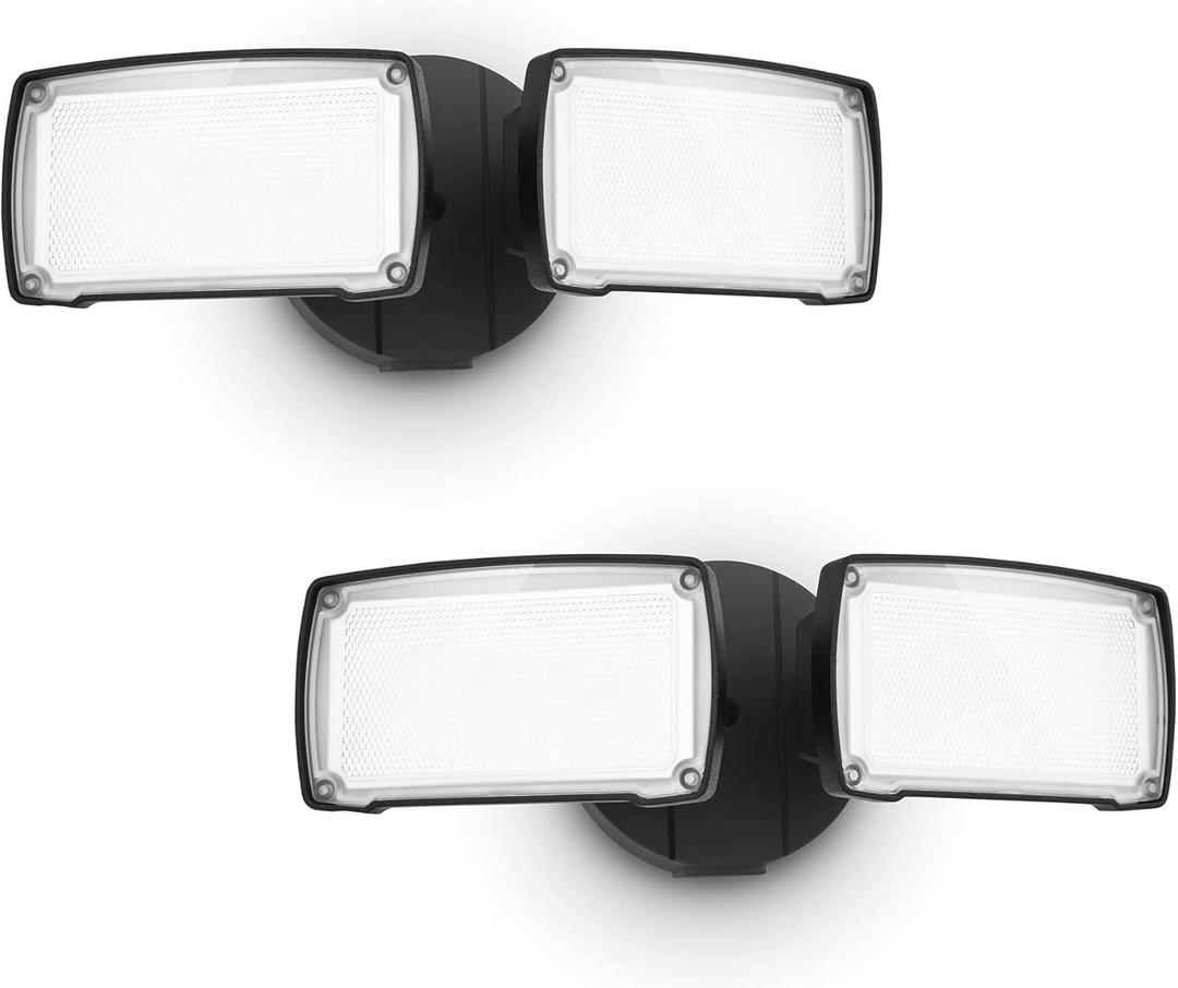UME 19W 2-Pack Dusk to Dawn LED Security Light Outdoor, 2 Adjustable Head, 2000LM, 5000K, IP65 Waterproof, Super Bright Flood Light with Photocell for Garage, Yard, Exterior, Entryway (Black)