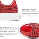 AISFAES Women Glitter Platform Sneakers Sparkly Lace-Up Chunky Sneakers Fashion Low-Top Tennis Shoes Comfortable Metallic Sequin Walking Shoes, 7, Red Glitter
