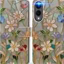 DEENAKIN for Samsung Galaxy S25 Edge Wallet Case with Card Holder + Cash Clip, RFID-Blocking, Military-Grade Drop Protection & UV-Printed Artwork, Magnetic Closure with Kickstand - Artistic Florals