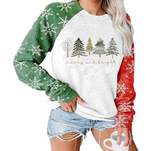 Christmas Sweatshirts for Women Merry and Bright Christmas Tree Graphic Long Sleeve shirts Xmas Holiday Party Pullover Tops (XX-Large, Red Green-1)
