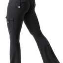 YEOREO CoreFlex Women Workout Flare Leggings with Pockets Hidden Scrunch High Waisted Cargo Gym Yoga No Front Seam Leggings (Medium, Black)