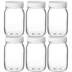 PR1M3 Mason Jars 16 oz Regular Mouth (6 Pack) Clear Glass with Plastic Lids for Sealing, Canning Jars for Food Storage, Overnight Oats, Dry Food, Snacks, Candies, DIY Project.