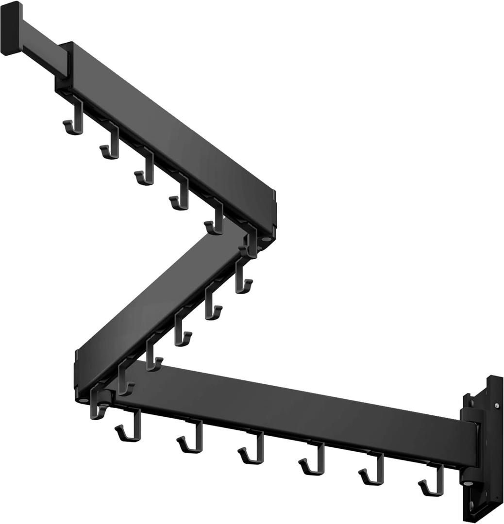 Clothes Drying Rack Wall Mounted,Drying Rack Clothing,Laundry Drying Rack,Wall Mount Clothes Hanger Rack,Laundry Rack Folding,Retractable Clothing Rack,Collapsible Clothes Hanging Rack (Hooks, Black)