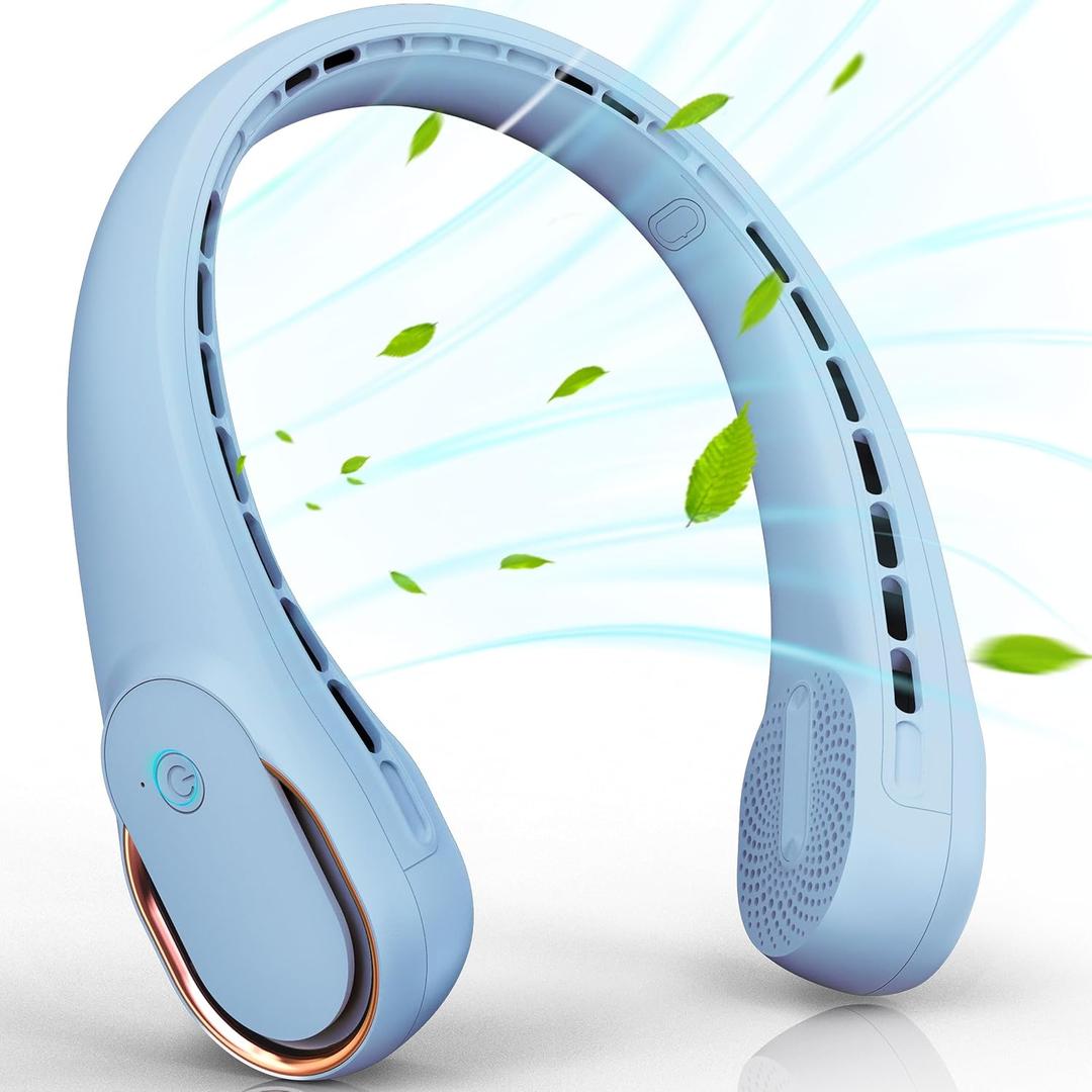FrSara Neck Fan, Portable Fan Strong Wind, Upgraded 5200mAh, Upgraded Air Volume,360 Cooling, Quiet, No Hair Twisting, Even Air Volume On Both Sides, Non-Slip Material, Short Charging, Long Use Time (Light BLue)