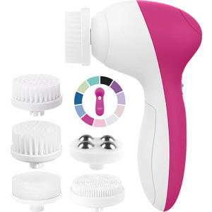 Facial Cleansing Brush Face Scrubber Exfoliating Cleaning Skin Care Cleanser Wash Women Girls Electric Beauty Powered Exfoliator Skincare Spin Tools Scrub Washer Self Care by VISOFO (Rubellite)