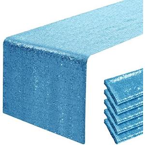 6 Packs 12 x 108 inches Blue Sequin Table Runner, Glitter Blue Table Runner for Wedding Birthday Bachelorette Holiday Party Supplies Decorations Bridal Shower Baby Shower