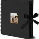 Black Scrapbook Album with Silk Ribbon, Cover Window, Spiral Bound Photo Book for Wedding, Anniversary (80 Pages, 12.25 x 12.25 Inches)