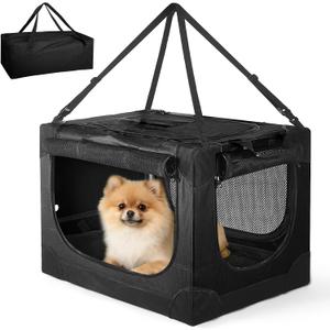 24 inch Small Dog Crate - for Small Dogs, Portable Travel Pet Crate with 4 Mesh Doors, Foldable Car Kennel for Puppy with Handle for Indoor and Outdoor, Black