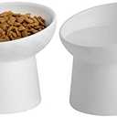 KITCHENLESTAR Ceramic Raised Cat Bowls, Elevated Tilted Cat Food and Water Bowls Set, Porcelain Stress Free Pet Feeder Dish for Cats and Small Dogs, Dishwasher and Microwave Safe, Set of 2(White)