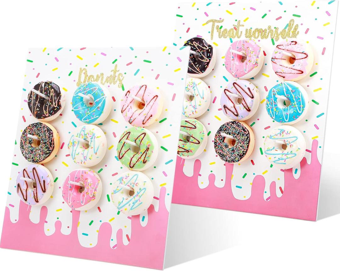 Yerliker 2 Pieces Donut Display Stand, Reusable Donut Holder Board, Party Wall Bagel Boards for Christmas Wedding Birthday Treat Holiday Gathering Parties