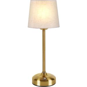 YAYZA! Cordless Table Lamp Adjustable Height Desk lamp, Fabric Shade 7500mAh Rechargeable LED Wireless Touch Night Light Stepless Dimming, 3 Color Temperatures with Edison Bulb (Short Gold - 1 Pack)