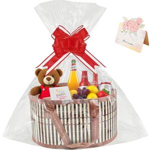 Empty Gift Hampers, 25 Set of Large Woven Gift Baskets with Handles, Pull Bows and Shredded Paper to Fill for Baby Shower, Christmas, Birthday, Wedding