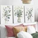 3Pcs Botanical Canvas Wall Art Sage Green Eucalyptus Leaves Painting Picture Wall Decor Plant Watercolor Poster Print Artwork for Living Room Bedroom Bathroom Home Decoration