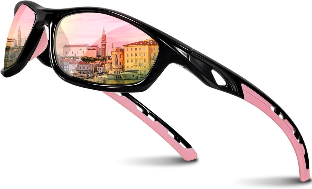 RIVBOS Sunglasses for Men Women Polarized UV Protection Sports Fishing Driving Shades Cycling RB833 (Black Lightpink)