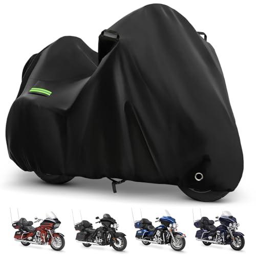 Motorcycle Cover for Touring Road Glide/Ultra Limited/Gold Wing Tour/Indian Pursuit, 210T Waterproof Sun UV Rain Outdoor Protection Motorbike Cover with Lock Hole & Soft Cotton Lining