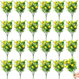 Tigeen 24 Pack Lemon for Decoration Fake Lemon Branches Artificial Vivid Yellow Faux Lemons Tables Centerpiece for Kitchen Stem Fruits for Home Spring Summer Decor