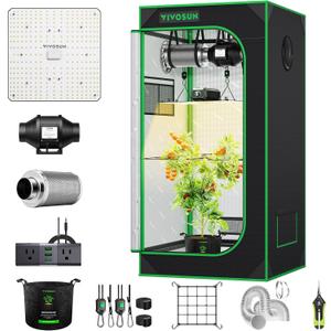 VIVOSUN Grow Tent Kit, 2 2ft 1-Plant System, WiFi-Controlled Grow System with Full Spectrum LED Grow Light, Automatic Ventilation, GrowHub Outlet A22 with Temperature and Humidity Sensor