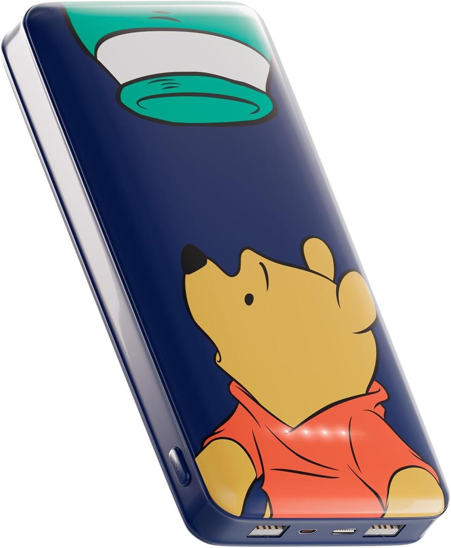 Disney Winnie The Pooh 10,000Mah Power Bank- Universally Compatible Portable Phone Charger Battery Pack w/USB Charging Port - Classic Winnie The Pooh Gifts for Women, Men, Teens and Kids (Pooh-Empty (Blue))