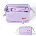 Hopesky Pencil Case - 2-Layer Large Capacity Aesthetic Pencil Pouch with Strong Zipper, Handheld Stationery Organizer Pen Pouch with Compartments for College, office, Travel, for Women Men(Purple)