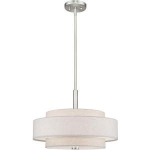 Livex Lighting 52137-91 Transitional Four Light Pendant from Meridian Collection in Pwt, Nckl, B/S, Slvr. Finish, Brushed Nickel, 18"L x 18"W x 52"H