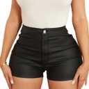 hibshaby Faux Leather Shorts for Women Sexy High Waist Black Pu Leather Shorts (Medium)