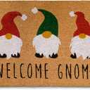 Welcome Gnome Merry Christmas Doormat 30x17 Inch, Funny Christmas Door Mat for Covered Outdoor Area, Gnomes Welcome Mat w/Non-Slip PVC Backing